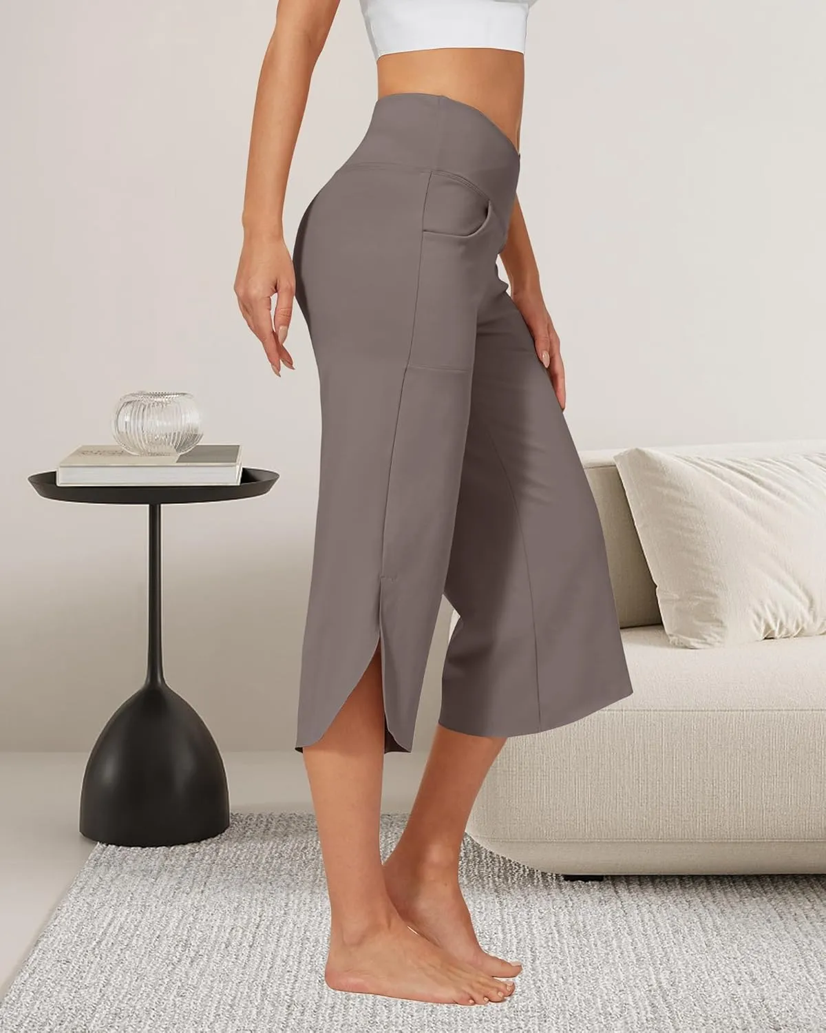 G4Free Capri Pants for Women Wide Leg Yoga Pants for Summer Flowy Capris Loose Casual Cropped Pants with Pockets