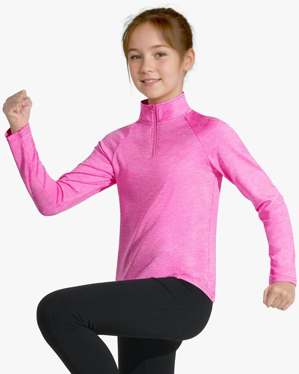 Girls Long Sleeve Shirts Quick Dry Athletic Tops Quarter Zip Pullover Kids Teens Sportswear for Golf Yoga Tennis 5-14 Years