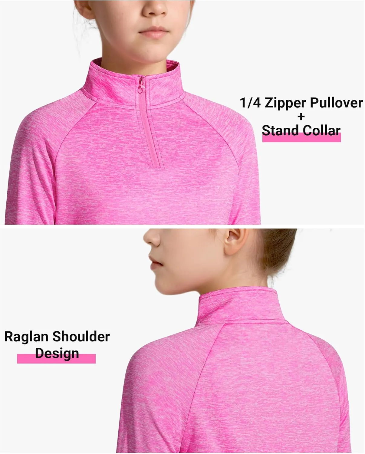 Girls Long Sleeve Shirts Quick Dry Athletic Tops Quarter Zip Pullover Kids Teens Sportswear for Golf Yoga Tennis 5-14 Years