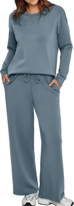 Glamaker Womens 2 Piece Lounge Set Long Sleeve Pullover Tops Long Pants Casual Sweatsuits Tracksuit Sets with Pockets