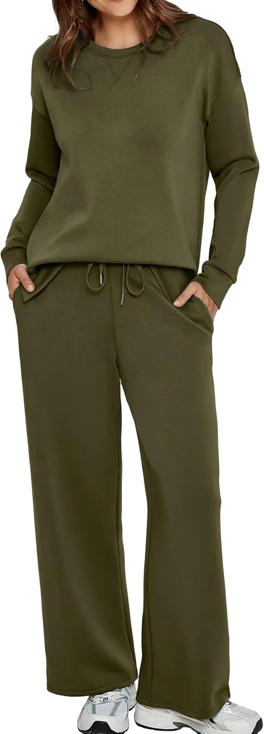 Glamaker Womens 2 Piece Lounge Set Long Sleeve Pullover Tops Long Pants Casual Sweatsuits Tracksuit Sets with Pockets