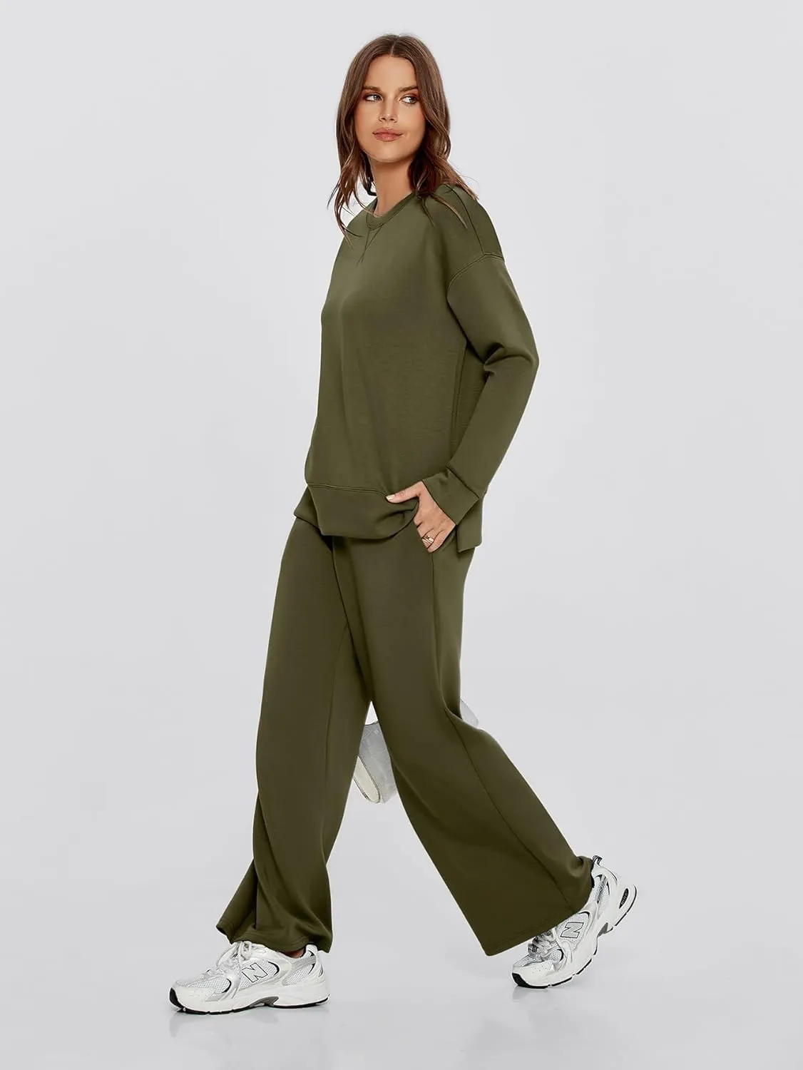 Glamaker Womens 2 Piece Lounge Set Long Sleeve Pullover Tops Long Pants Casual Sweatsuits Tracksuit Sets with Pockets