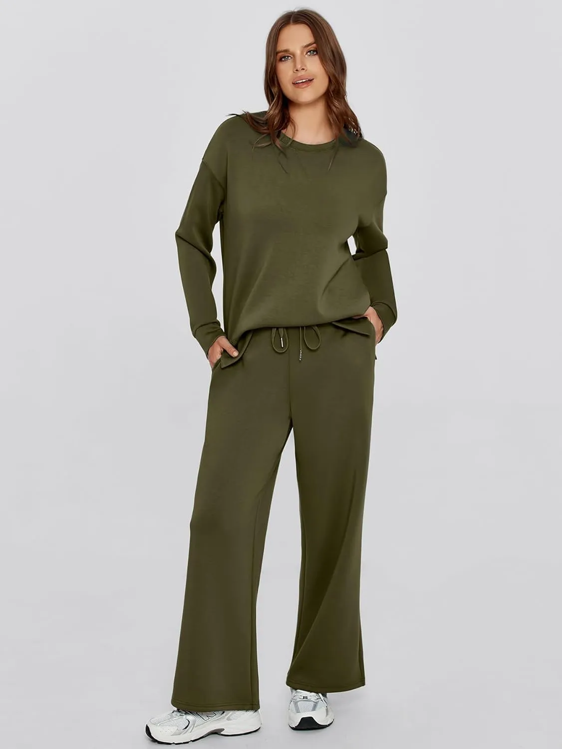Glamaker Womens 2 Piece Lounge Set Long Sleeve Pullover Tops Long Pants Casual Sweatsuits Tracksuit Sets with Pockets
