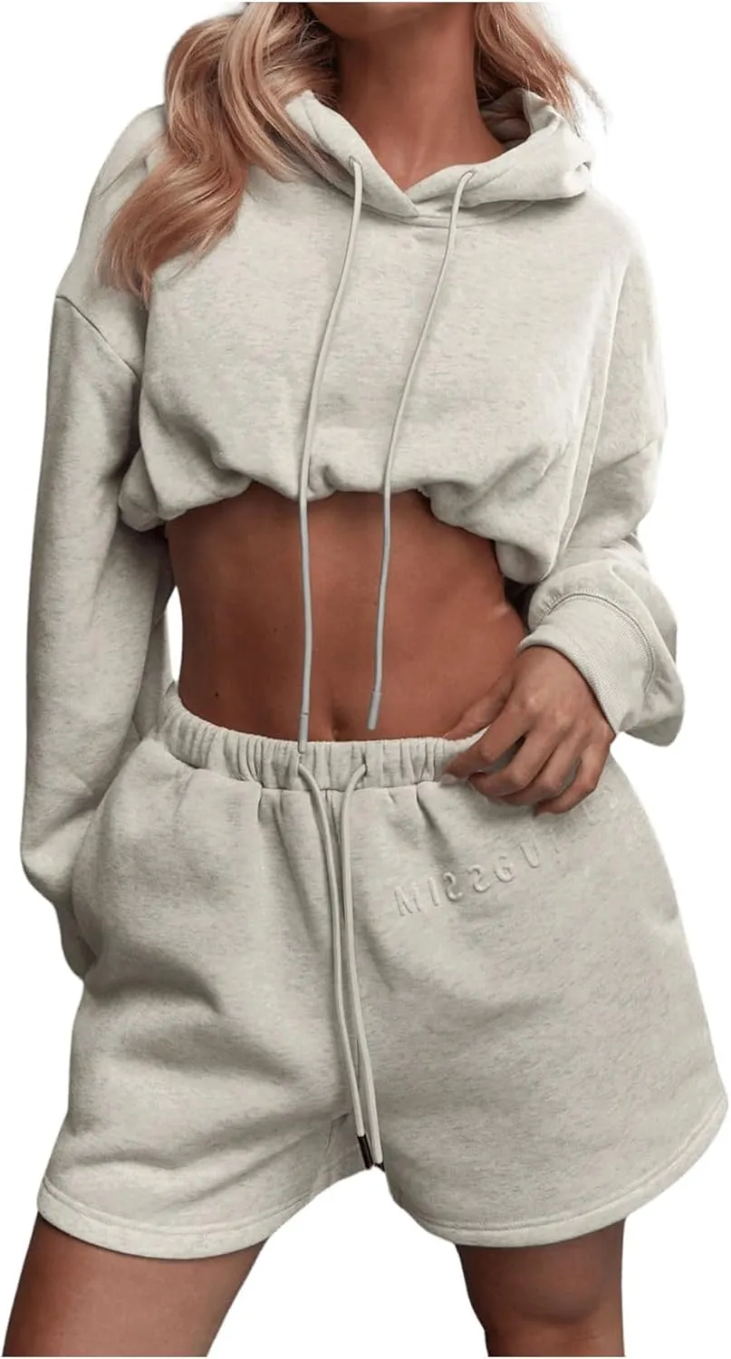 GORGLITTER Women's Y2K Long Sleeve Cropped Hoodie Oversized Comfrt Hooded Sweatshirts