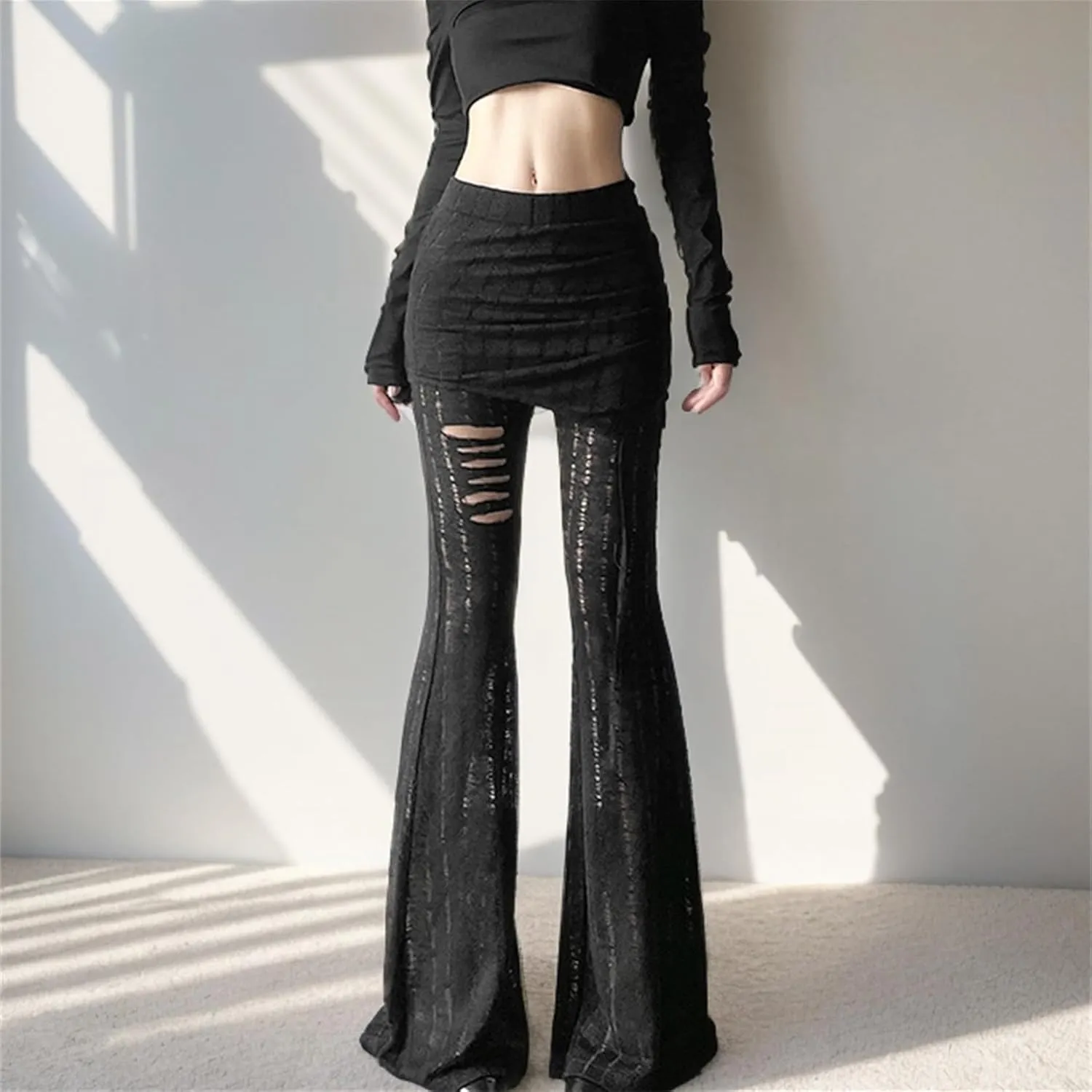 Gothic Bottom Pants for Women Punk Wide Leg Rave Goth Disco Festival