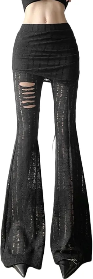 Gothic Bottom Pants for Women Punk Wide Leg Rave Goth Disco Festival