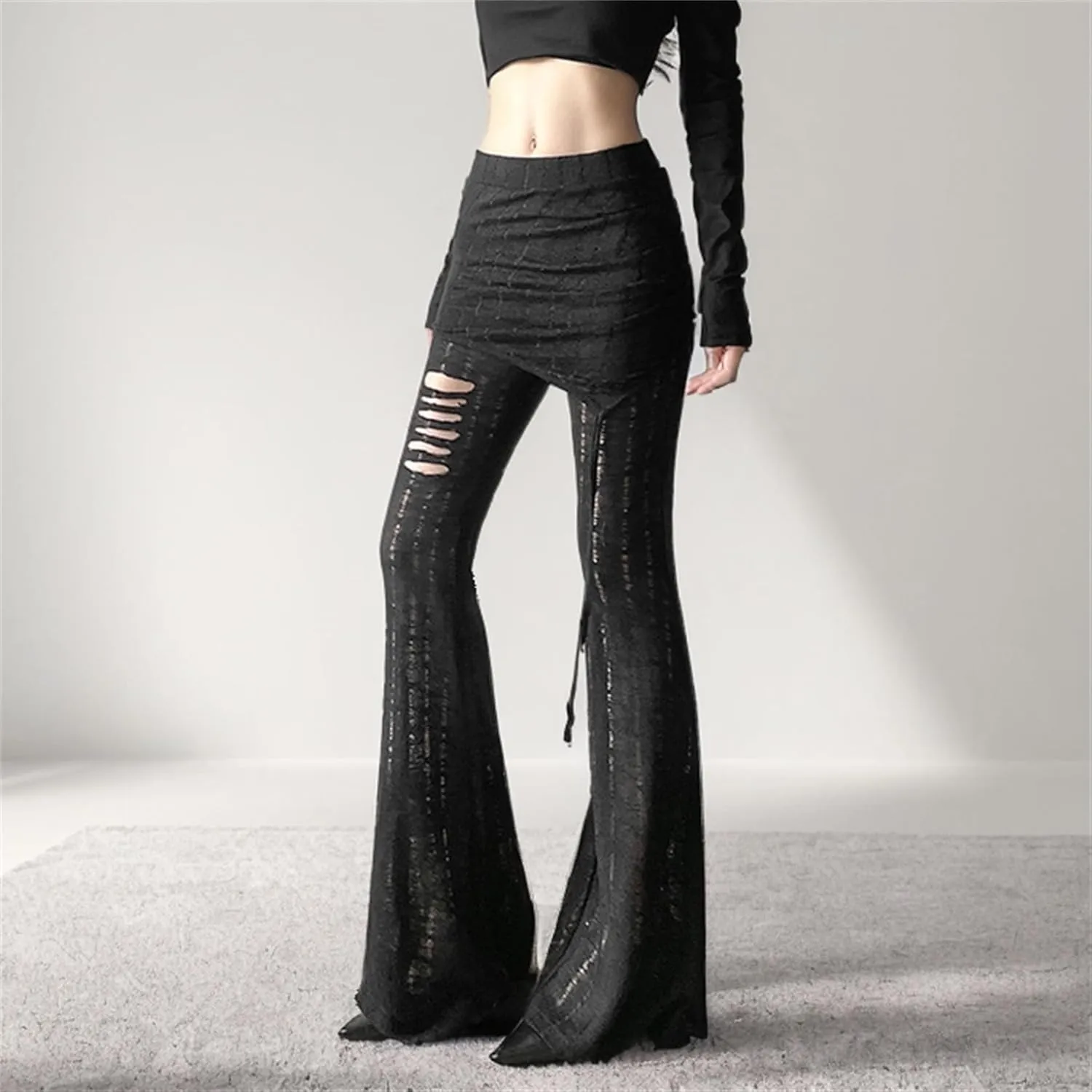 Gothic Bottom Pants for Women Punk Wide Leg Rave Goth Disco Festival