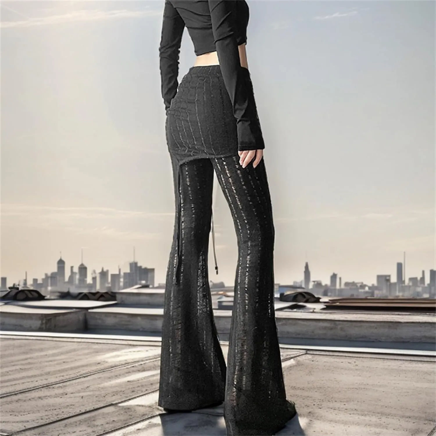 Gothic Bottom Pants for Women Punk Wide Leg Rave Goth Disco Festival