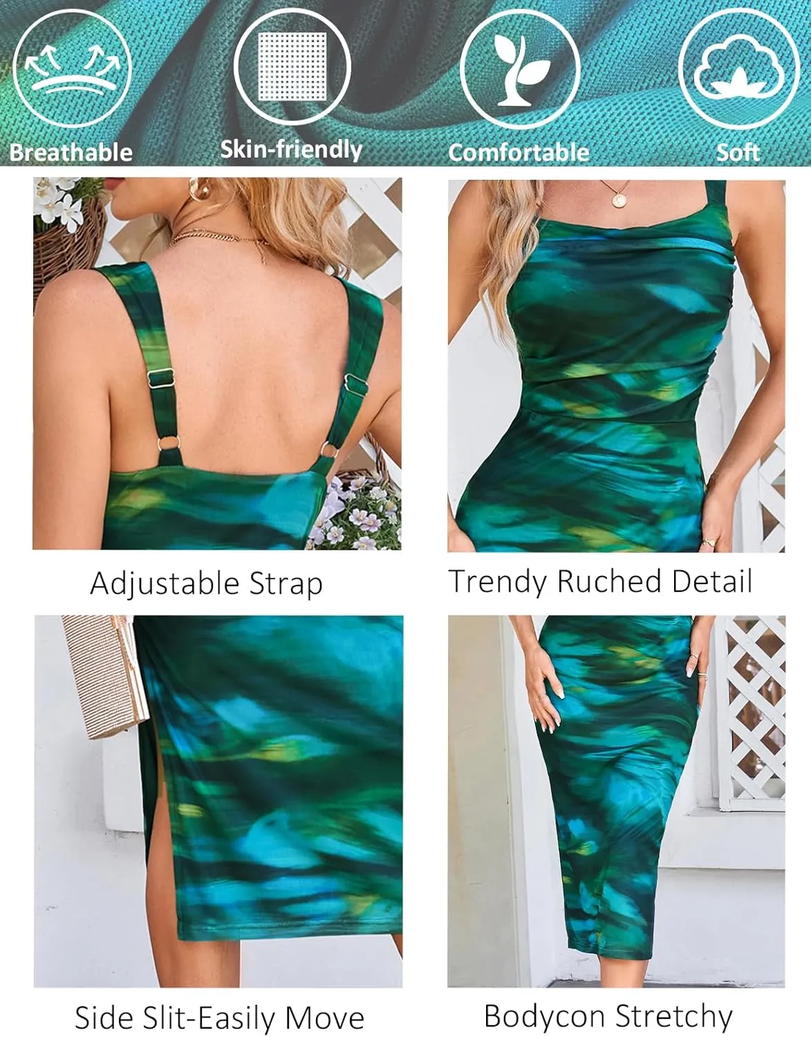 GRACE KARIN Mesh Dress for Women Tie Dye Bodycon Midi Stetchy Wedding Square Neck Party Cocktail