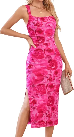 GRACE KARIN Mesh Dress for Women Tie Dye Bodycon Midi Stetchy Wedding Square Neck Party Cocktail