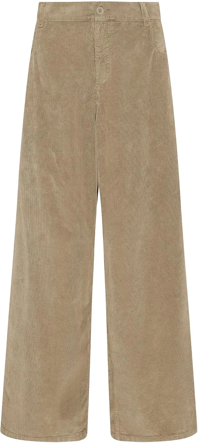 GRAPENT Corduroy Wide Leg Pants Woman High Waisted Fall Business Casual Elastic Waist Loose Trendy Trousers with Pockets