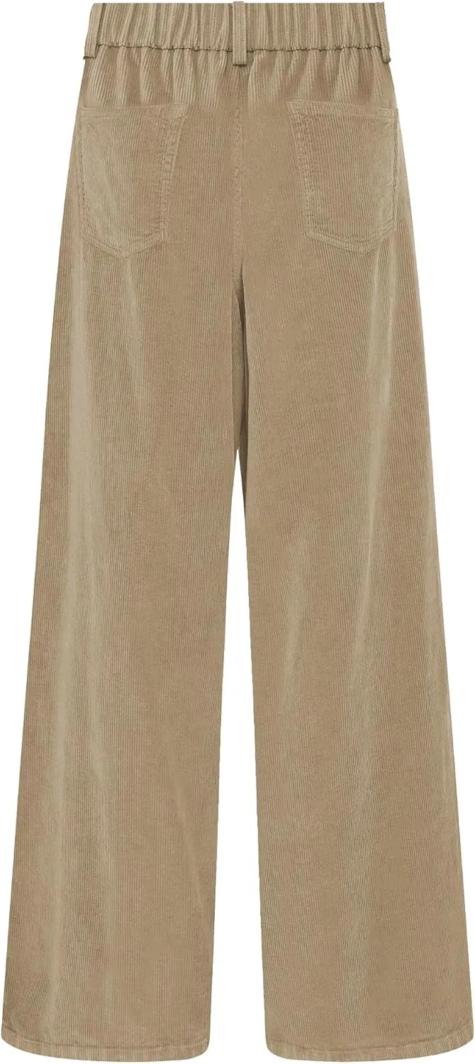 GRAPENT Corduroy Wide Leg Pants Woman High Waisted Fall Business Casual Elastic Waist Loose Trendy Trousers with Pockets