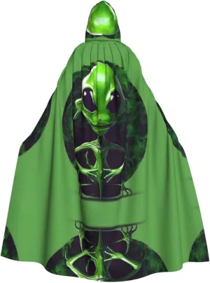 Green Alien Print Hooded Cloak Wizard Cape Halloween Witch Costume For Men Women Cosplay Party Capes