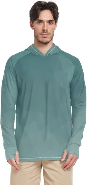 Green Gradient Mens Sun Hoodie Shirts UV Protection Long Sleeve Mens Sun Shirts UPF 50  Quick-Dry Men UV Rash Guards Swim Shirt camisas para el sol hombres proteccion solar