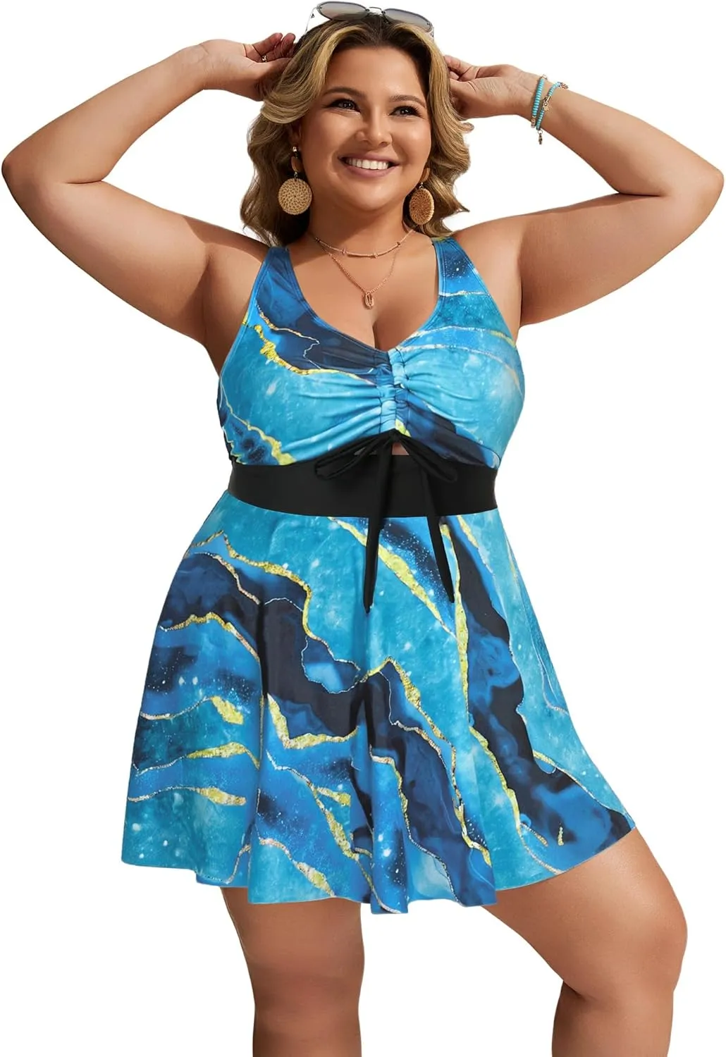 Hanna Nikole Womens Plus Size Tankini Swimdress Two Piece Tummy Control Flowy Swimsuit with Boyshorts