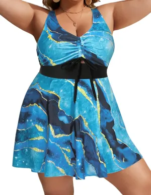 Hanna Nikole Womens Plus Size Tankini Swimdress Two Piece Tummy Control Flowy Swimsuit with Boyshorts