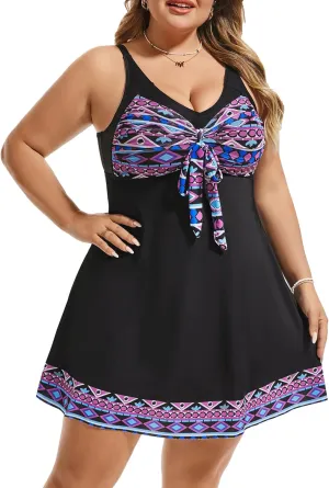 Hanna Nikole Women's Two Piece Swim Dress Plus Size Tummy Control Floral Printed Swimwear Swimsuits with Boyshort