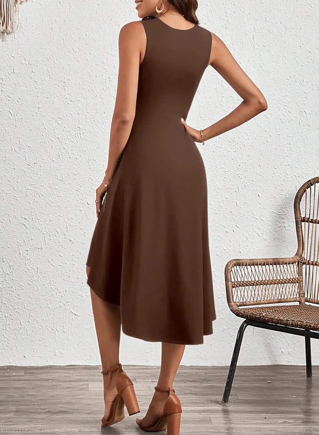 Happy Sailed Women's Summer Sleeveless Ruched Waist Flowy A Line High Low Midi Cocktail Party Dress