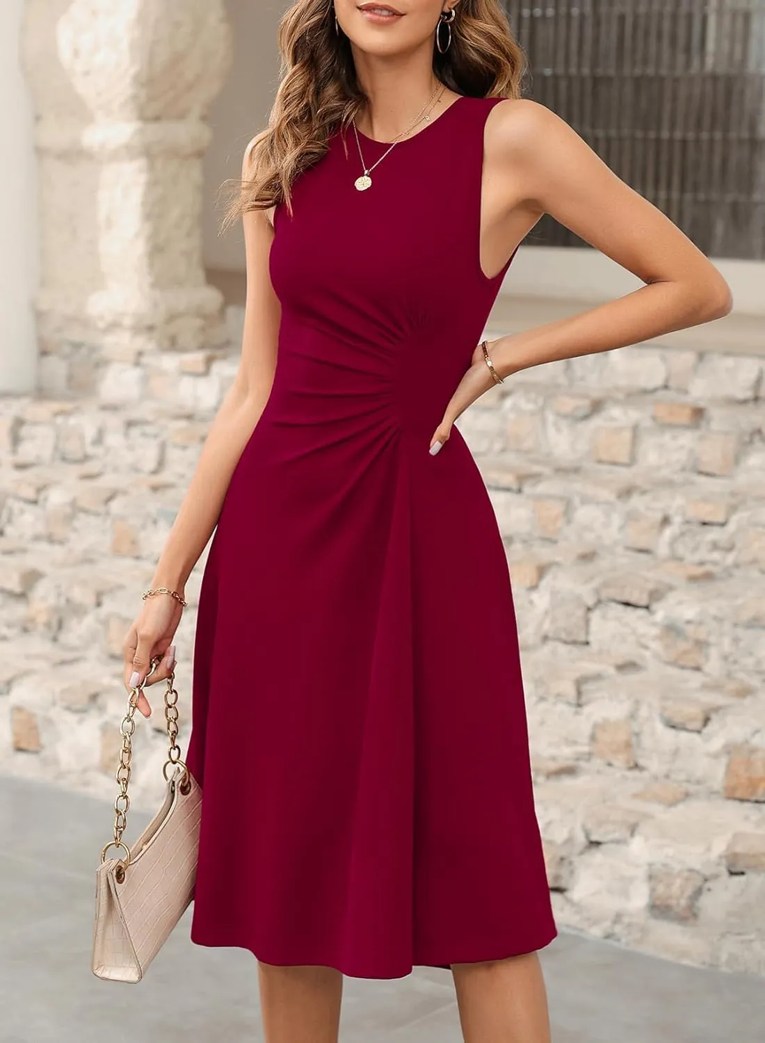 Happy Sailed Women's Summer Sleeveless Ruched Waist Flowy A Line High Low Midi Cocktail Party Dress
