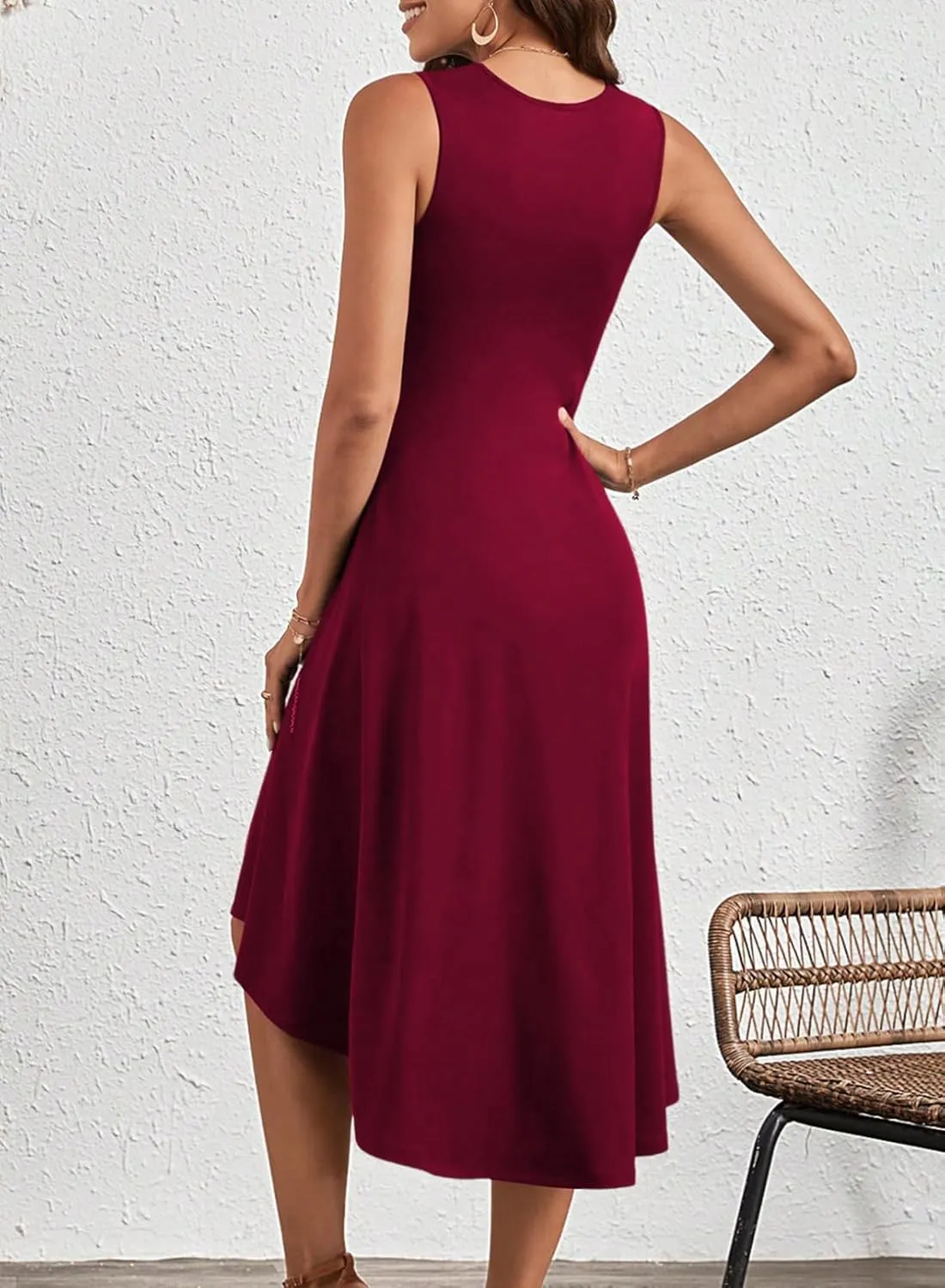 Happy Sailed Women's Summer Sleeveless Ruched Waist Flowy A Line High Low Midi Cocktail Party Dress