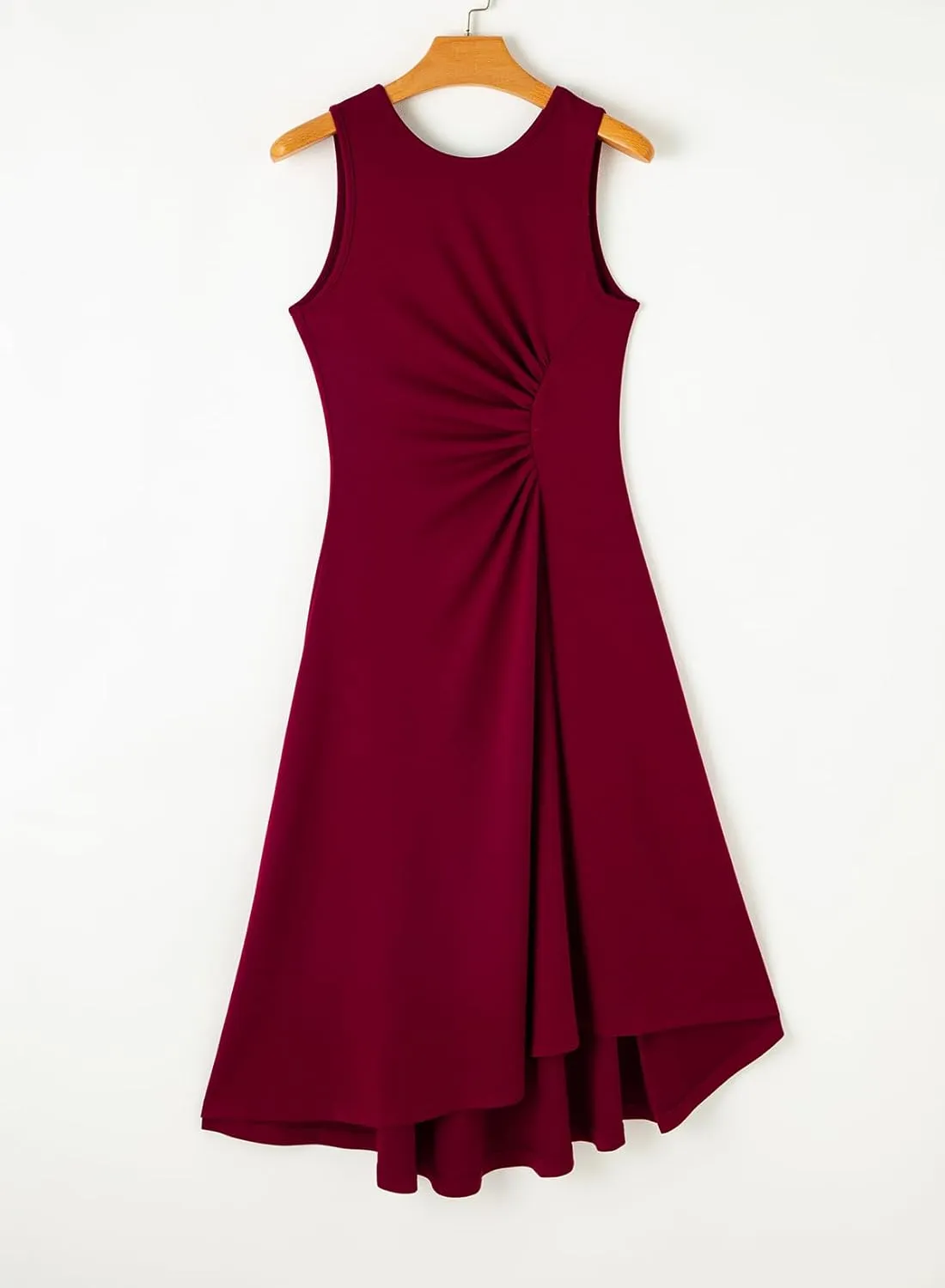 Happy Sailed Women's Summer Sleeveless Ruched Waist Flowy A Line High Low Midi Cocktail Party Dress