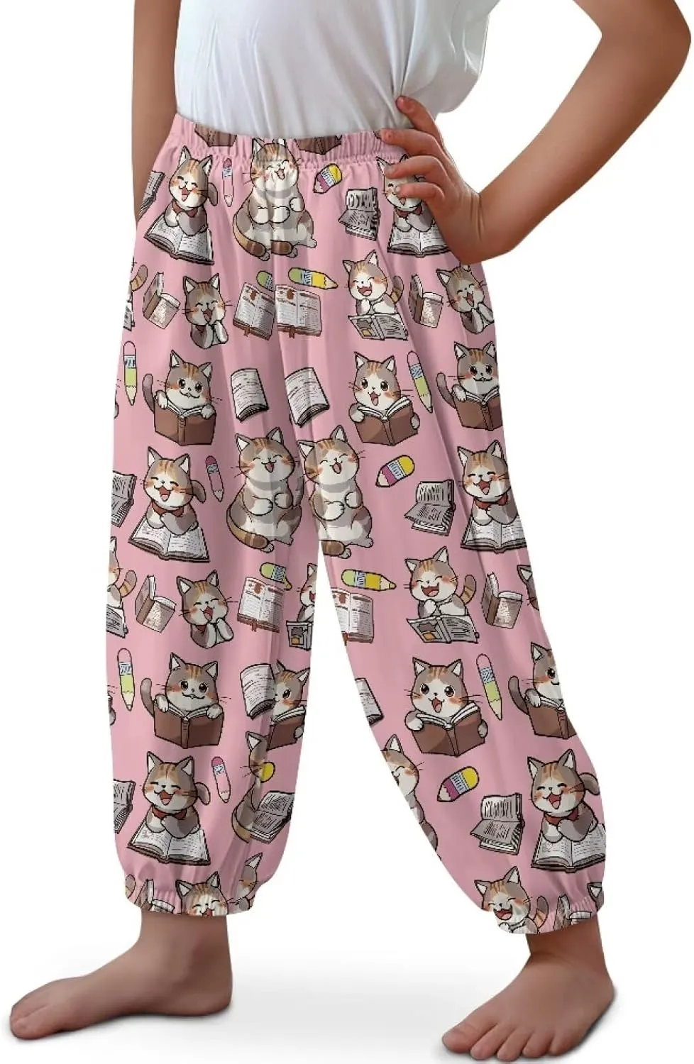Harem Pants for Girls 3-10Y Cute Athletic Long Bloomers Sweatpants Breathable Casual Stretchy Running Trousers