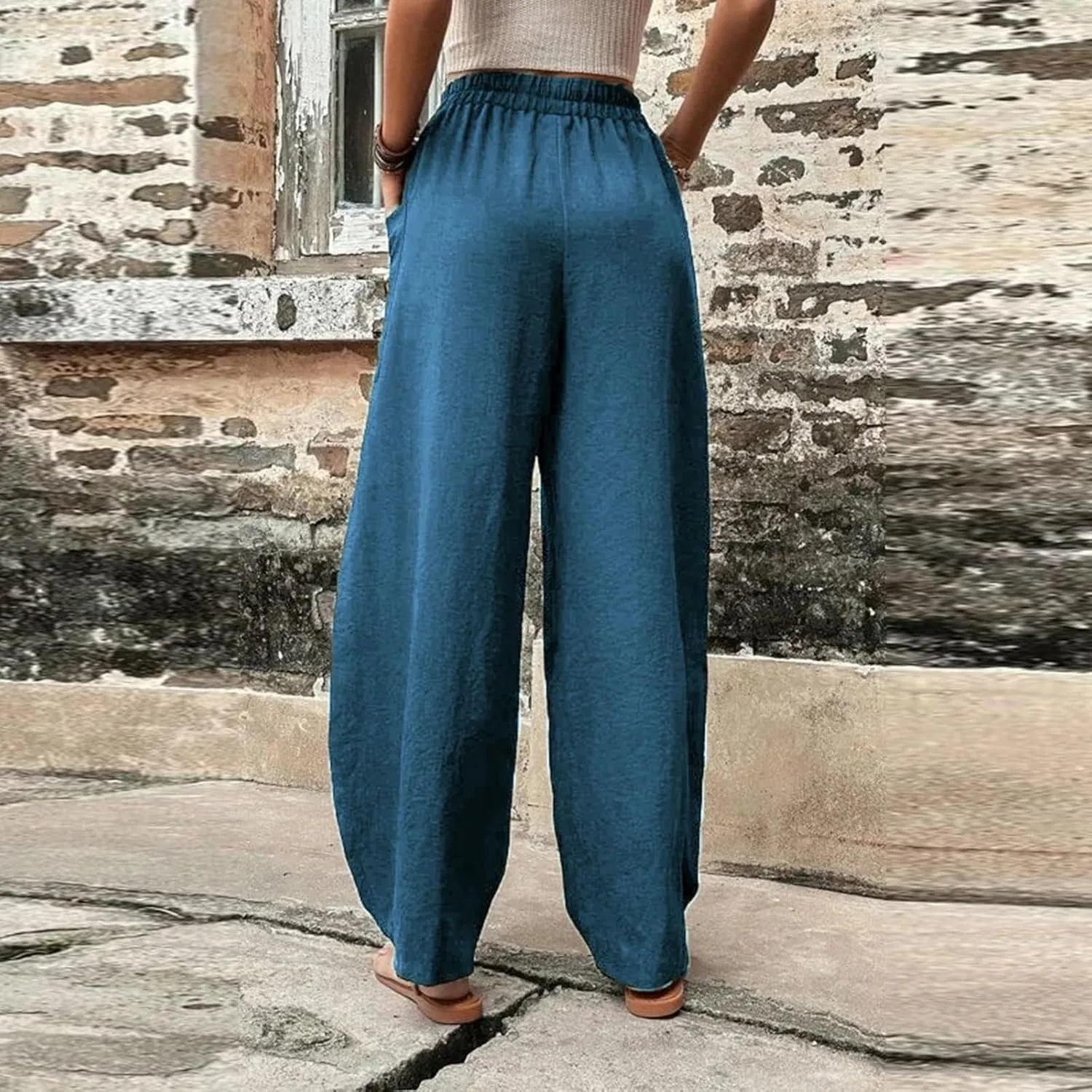 Harem Pants for Women Casual Comfy Cotton Lightweight Summer Beach Yoga Pants Elasitc Trousers Joggers with Pockets