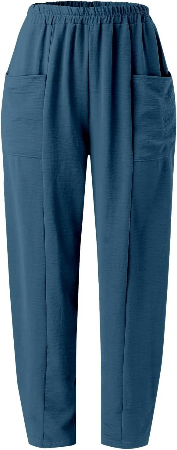 Harem Pants for Women Casual Comfy Cotton Lightweight Summer Beach Yoga Pants Elasitc Trousers Joggers with Pockets