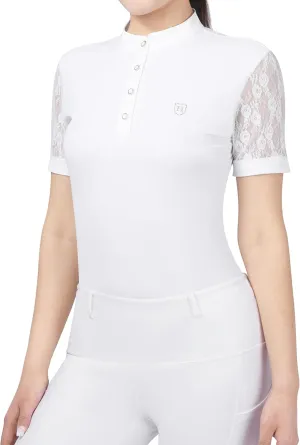 Harrison Howard Short Sleeve Lace Top Show Shirt Breathable with Graceful Back Lace Rider Top