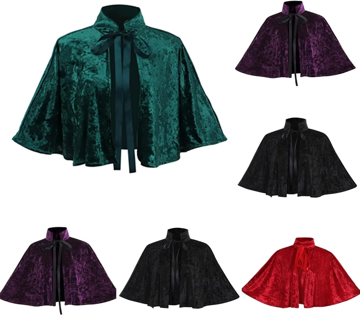 HGps8w Women's Velvet Capelet Elegant Halloween Cosplay Cloak Cape Stand Collar Laceup Shawl