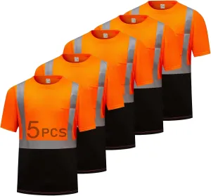 Hi Vis Safety Shirts for Men Reflective,High Visibility Work T-shirt Short Sleeve with Pocket, 3 and 5 Pack
