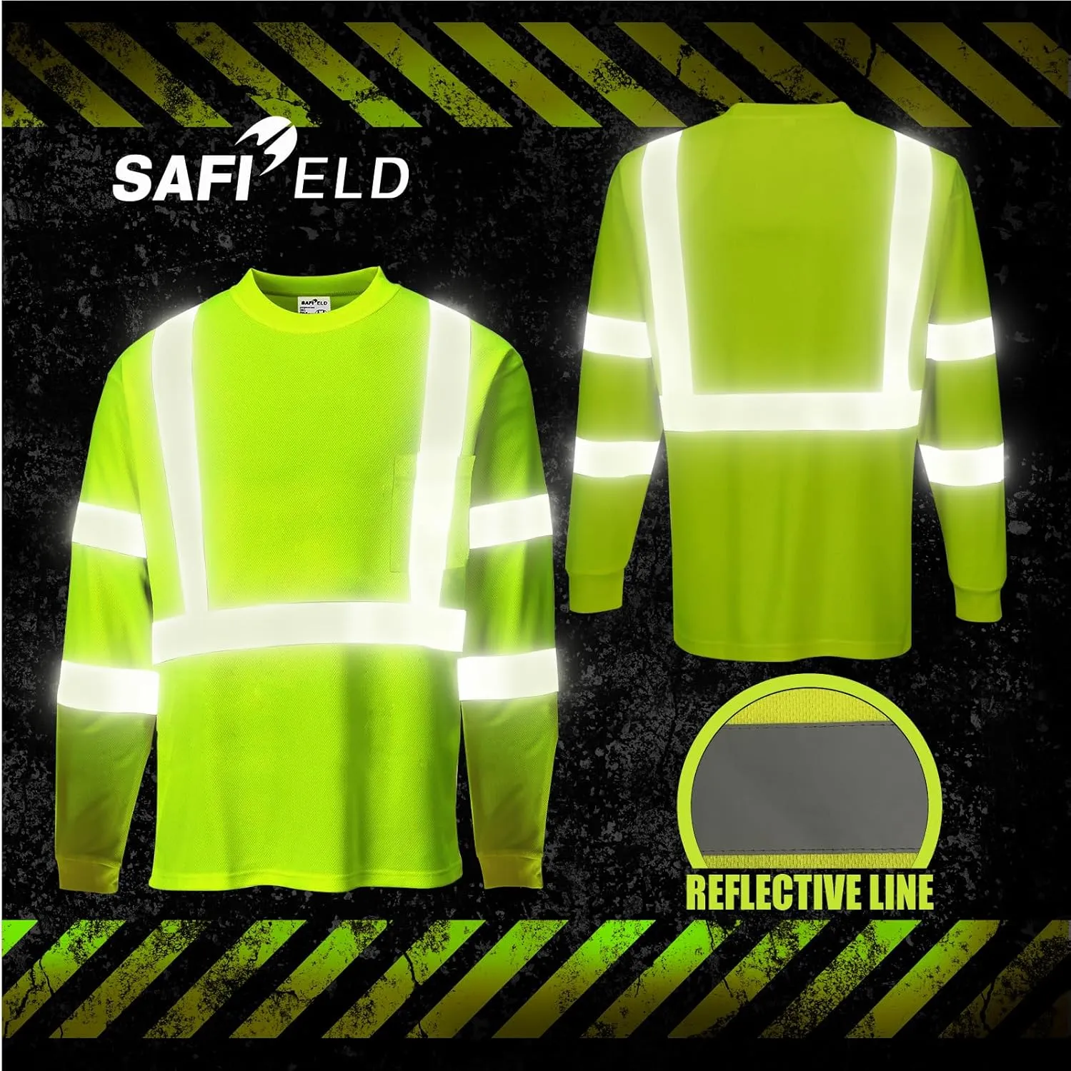 Hi Vis Safety Shirts for Men Reflective,High Visibility Work T-shirt Short Sleeve with Pocket, 3 and 5 Pack