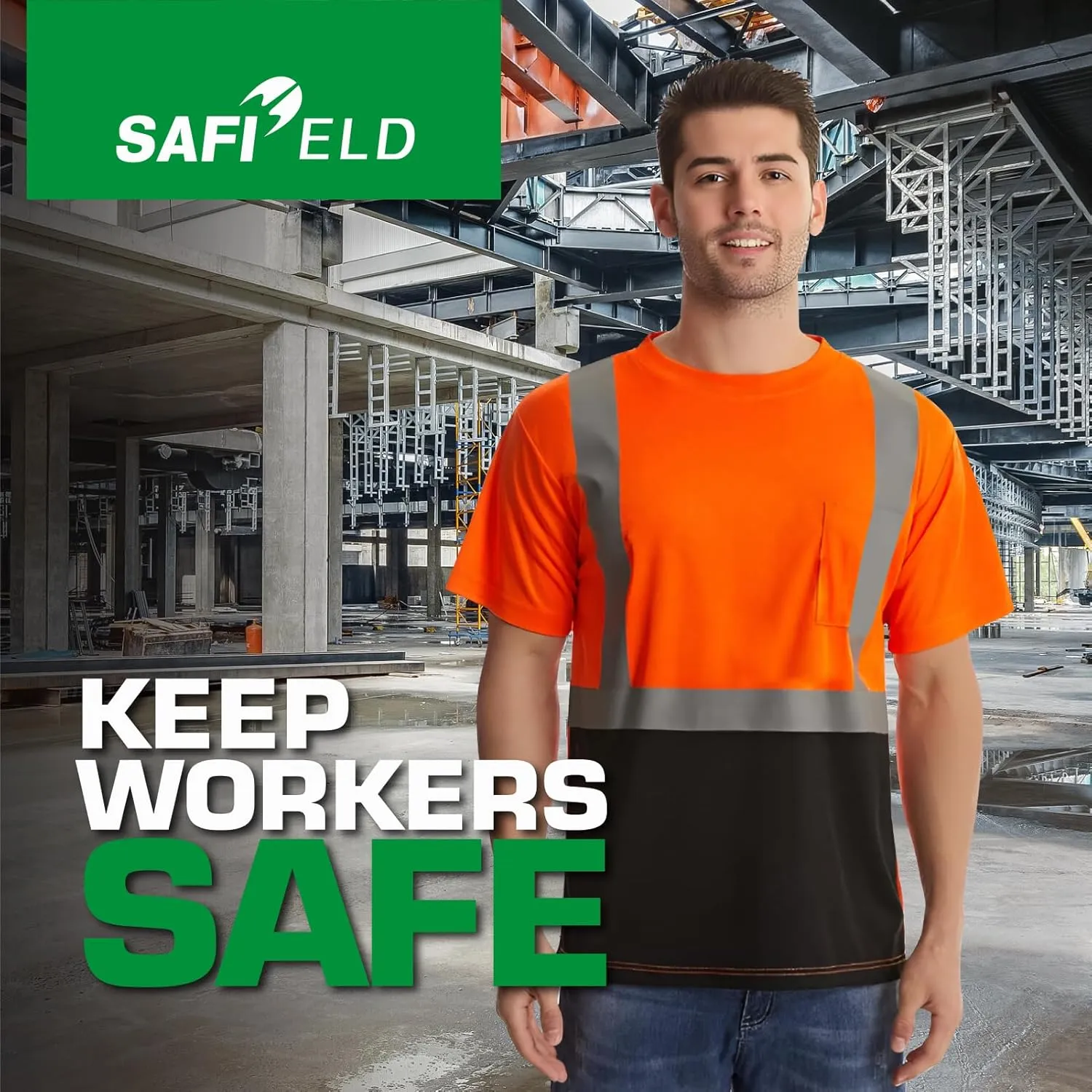 Hi Vis Safety Shirts for Men Reflective,High Visibility Work T-shirt Short Sleeve with Pocket, 3 and 5 Pack
