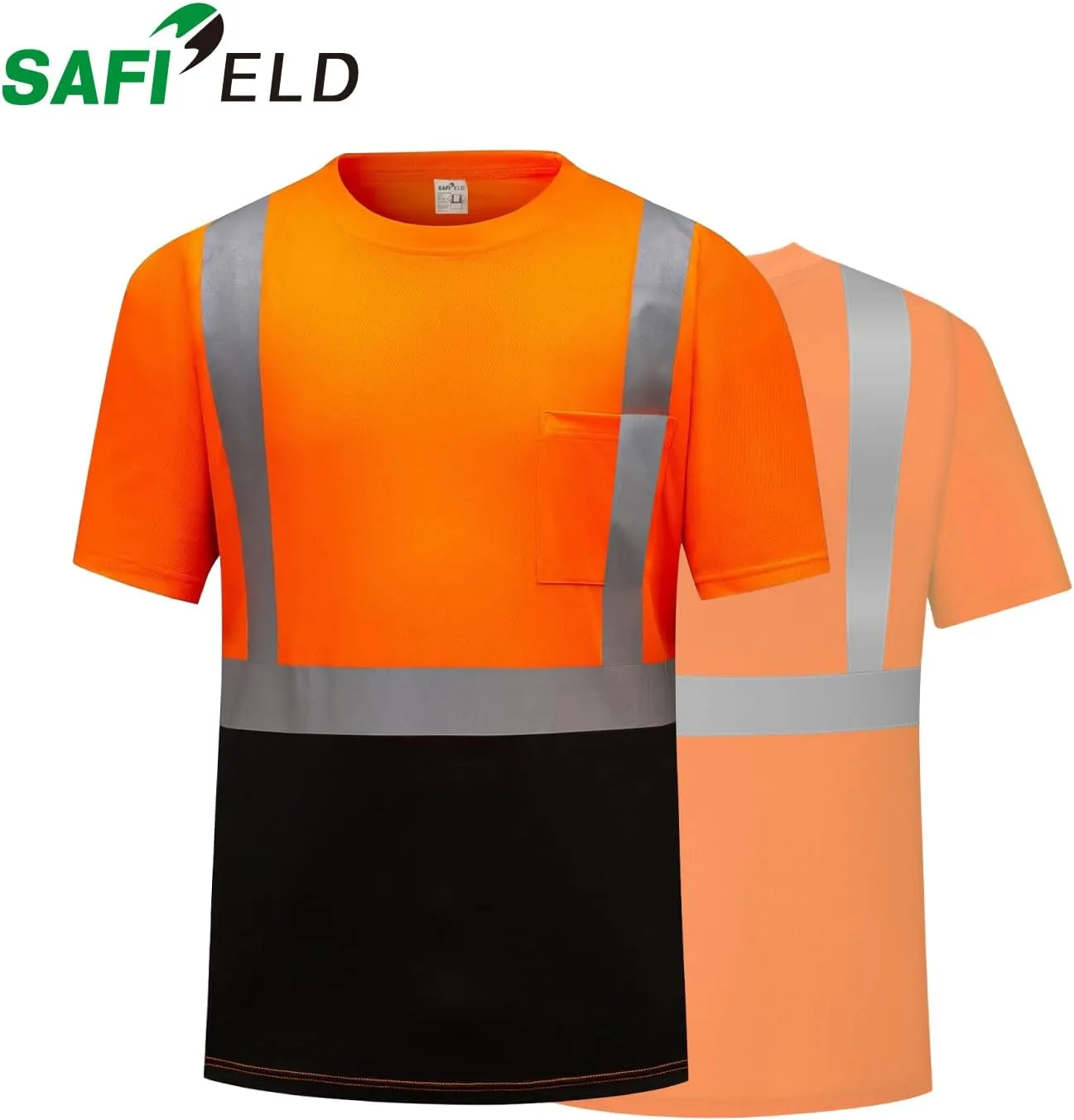 Hi Vis Safety Shirts for Men Reflective,High Visibility Work T-shirt Short Sleeve with Pocket, 3 and 5 Pack