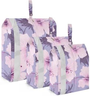 Hibiscus Flower Leaves Purple Packing Cubes for Suitcases 3 Set Lightweight Compression Luggage Packing Organizers for Carry on Suitcase Travel Essentials Luggage Organizer Bags Set