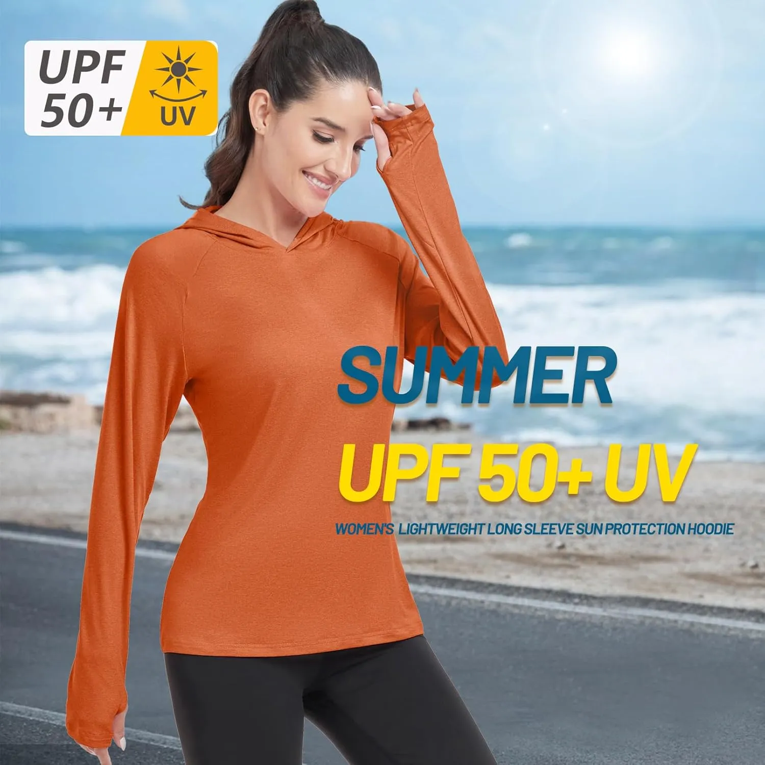 HISKYWIN Womens Long Sleeve Hoodie Shirts UPF 50  Sun Protection Lightweight Running Pullover Athletic Tops with Thumb Hole