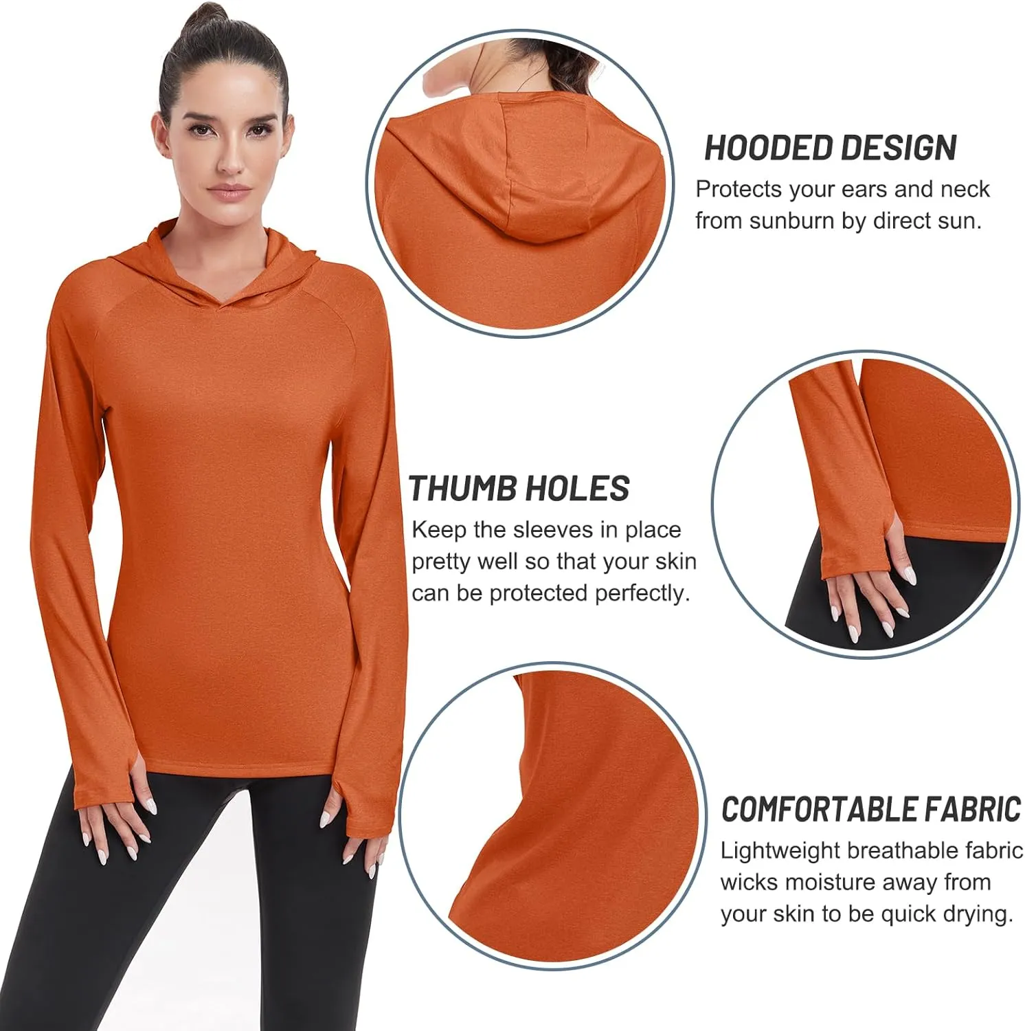 HISKYWIN Womens Long Sleeve Hoodie Shirts UPF 50  Sun Protection Lightweight Running Pullover Athletic Tops with Thumb Hole