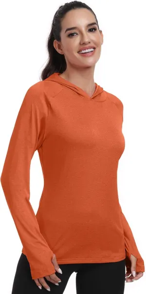 HISKYWIN Womens Long Sleeve Hoodie Shirts UPF 50  Sun Protection Lightweight Running Pullover Athletic Tops with Thumb Hole