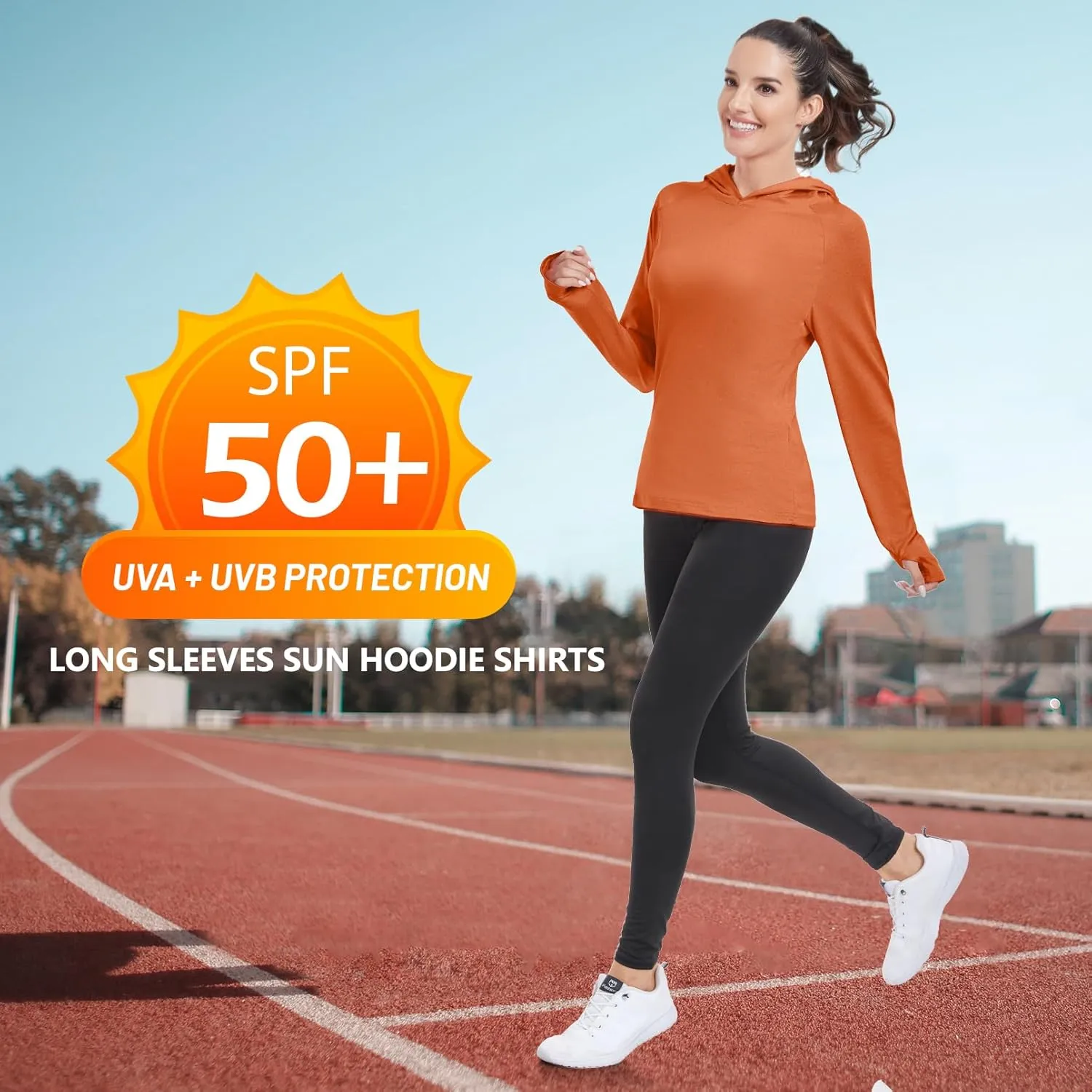 HISKYWIN Womens Long Sleeve Hoodie Shirts UPF 50  Sun Protection Lightweight Running Pullover Athletic Tops with Thumb Hole
