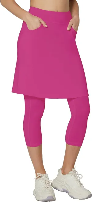 HOKOYI Modest Skirt with Leggings Attached for Women Workout Knee Length Swim Capri Pants with 2 Pockets