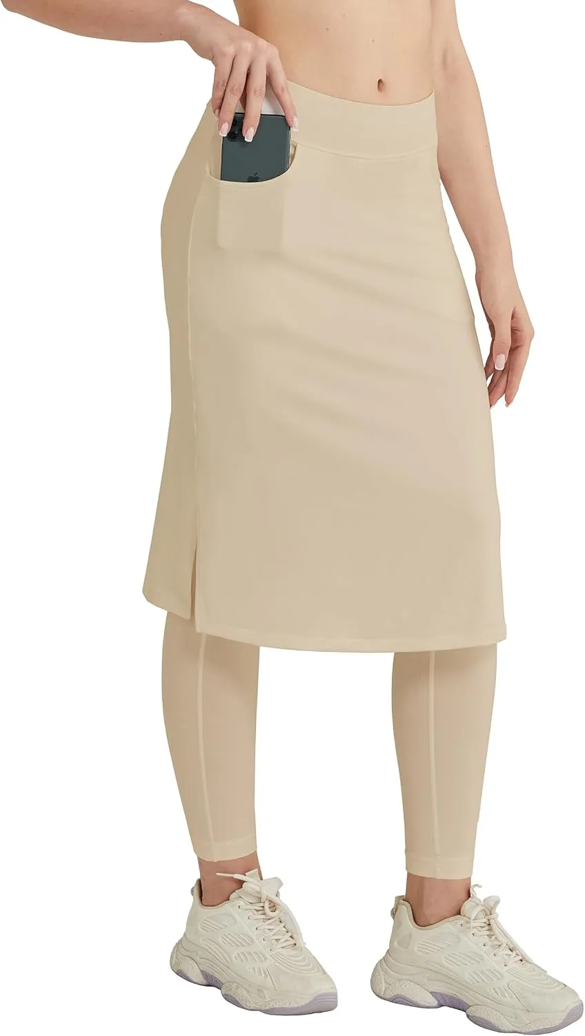 HOKOYI Women's Modest Long Skirt with Attached Leggings Pockets Midi Cover Up Workout Skirted Capris