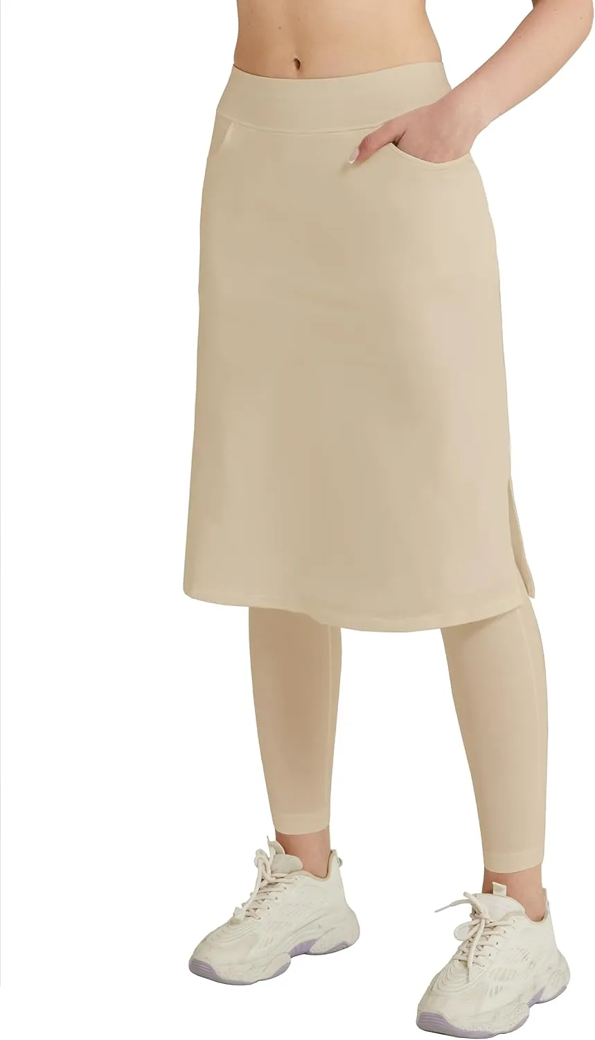 HOKOYI Women's Modest Long Skirt with Attached Leggings Pockets Midi Cover Up Workout Skirted Capris