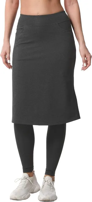 HOKOYI Women's Modest Long Skirt with Attached Leggings Pockets Midi Cover Up Workout Skirted Capris