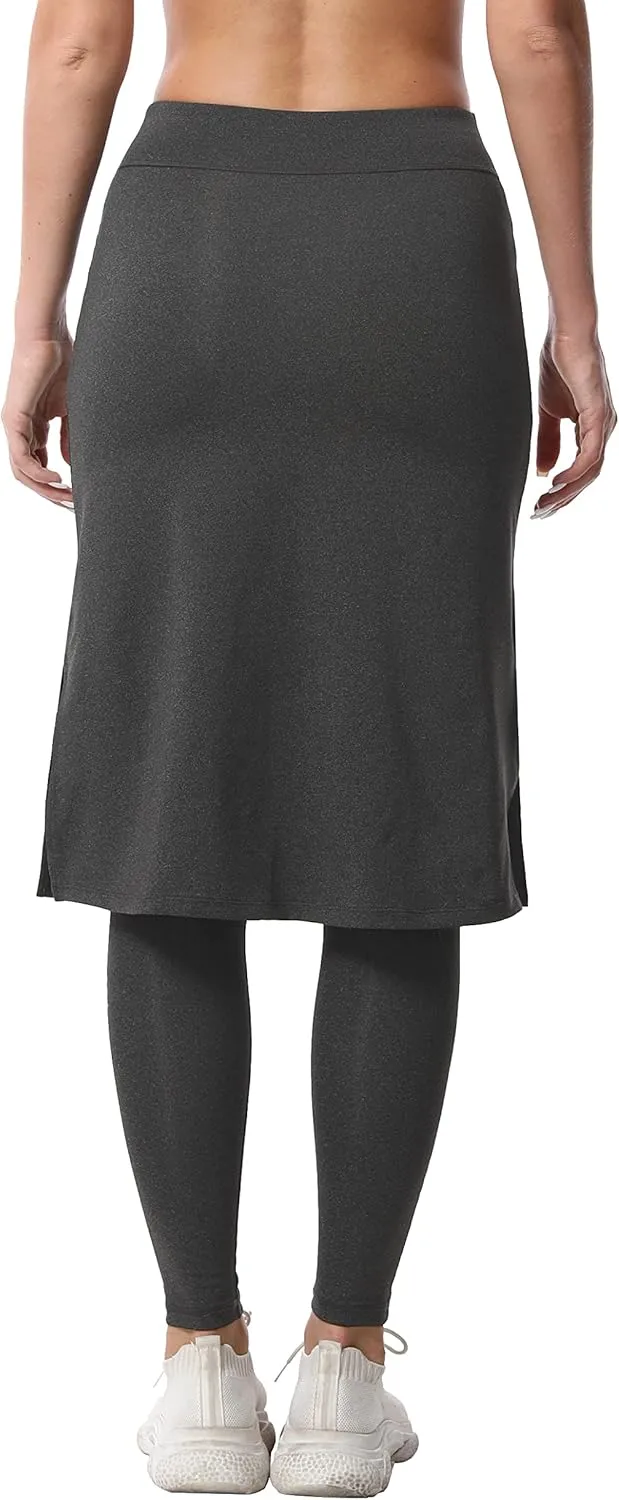 HOKOYI Women's Modest Long Skirt with Attached Leggings Pockets Midi Cover Up Workout Skirted Capris