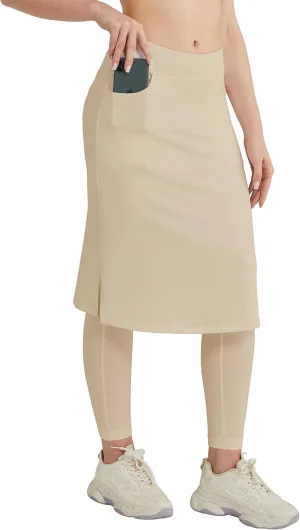 HOKOYI Women's Modest Long Skirt with Attached Leggings Pockets Midi Cover Up Workout Skirted Capris
