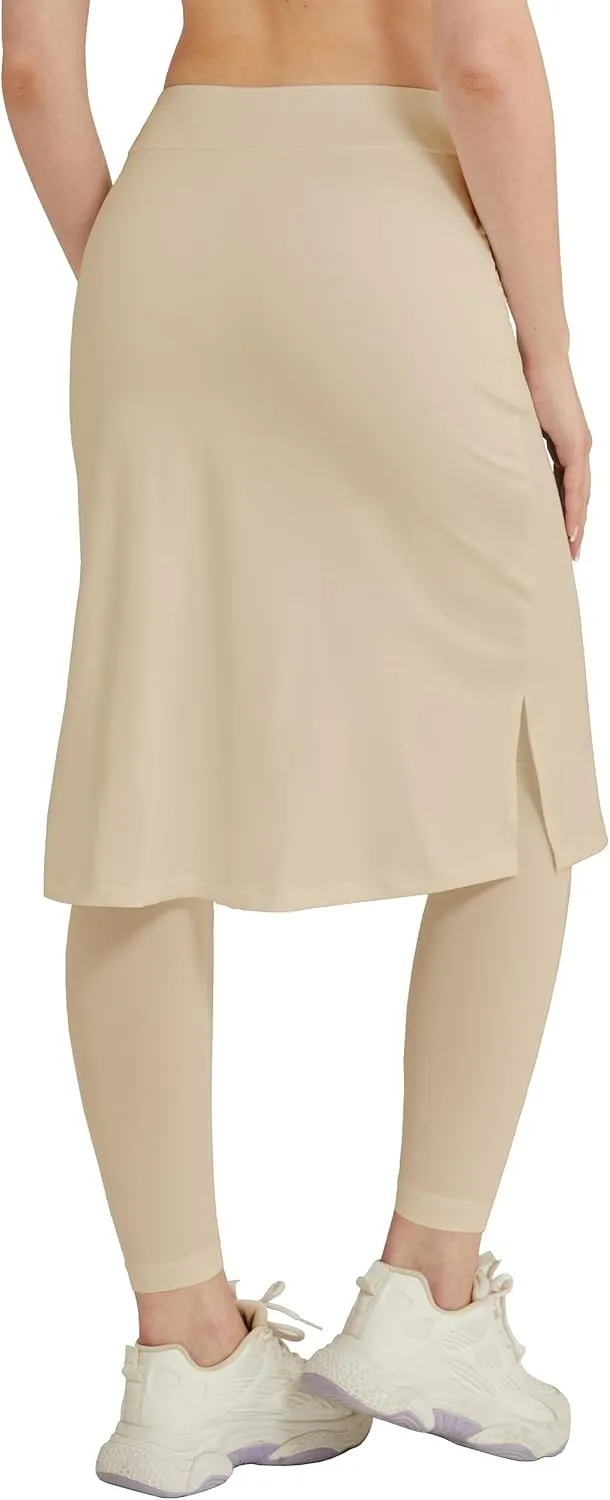HOKOYI Women's Modest Long Skirt with Attached Leggings Pockets Midi Cover Up Workout Skirted Capris