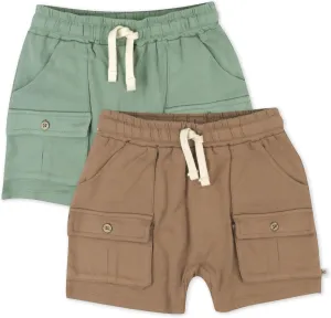 HonestBaby unisex-baby 2-pack Cargo Shorts 100% Organic Cotton for Infant Baby and Toddler, Boys, Girls