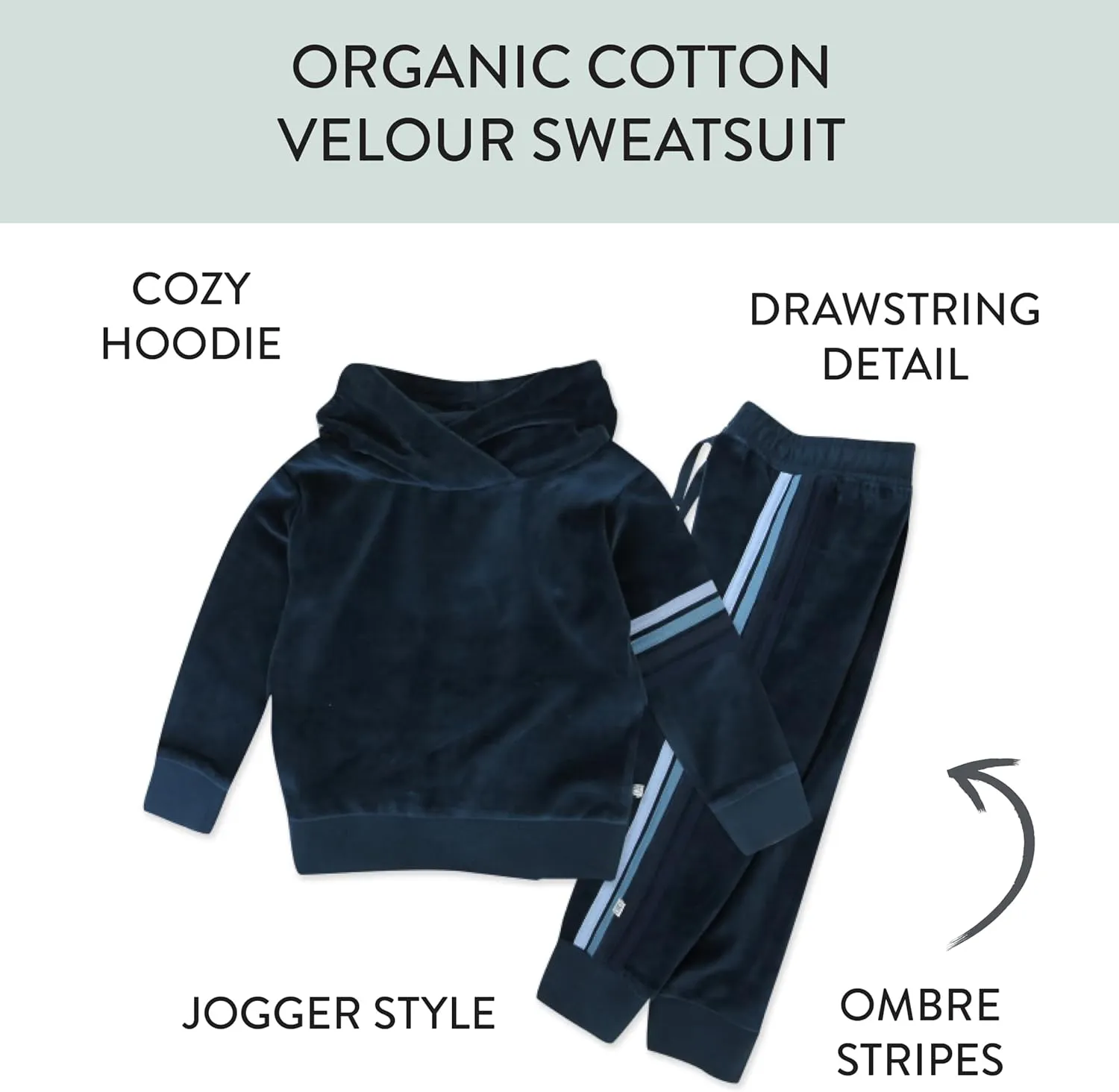 HonestBaby Velour Pullover Hoodie and Zip Front Sweatshirt and Jogger Sweatpants Set