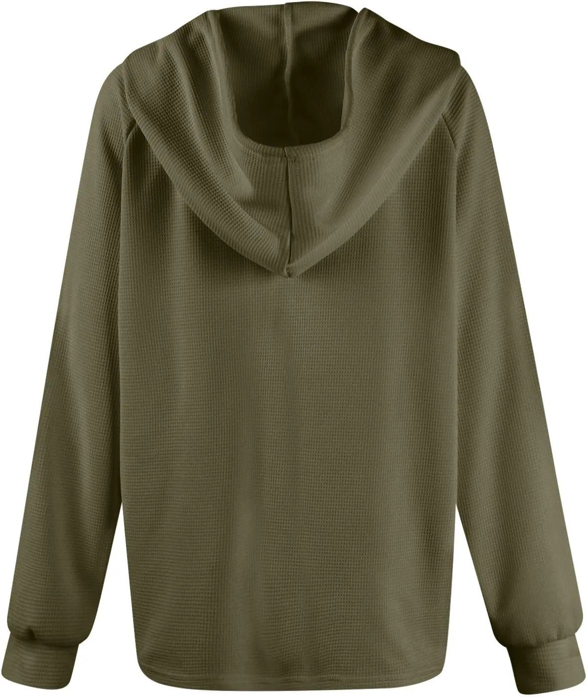 Hoodies for Women Waffle Knit Long Sleeve Drawstring Button V Neck Sweatshirt Comfy Lightweight Hooded Tops