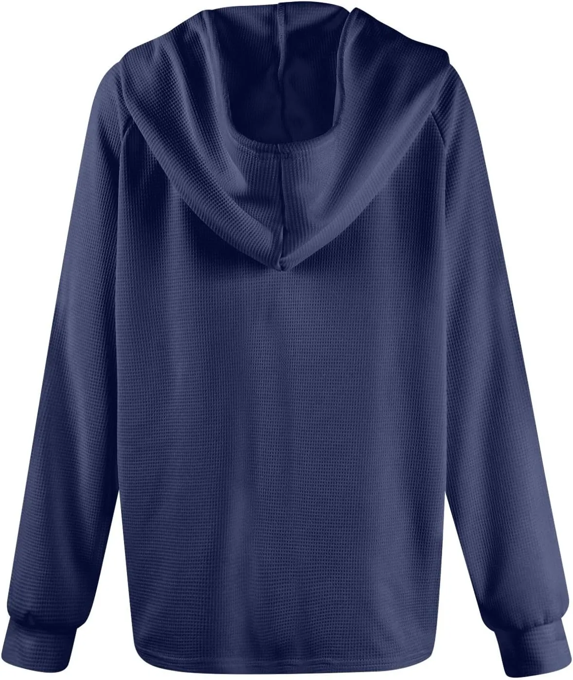 Hoodies for Women Waffle Knit Long Sleeve Drawstring Button V Neck Sweatshirt Comfy Lightweight Hooded Tops
